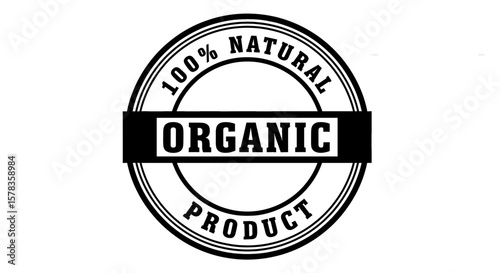 Stamp declares product is 100% natural and organic. Logo for natural products, organic products, stamp of approval, eco-friendly