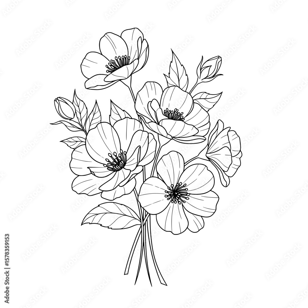 Obraz premium Simple Flower Bouquet Coloring Page for Kids and Adults