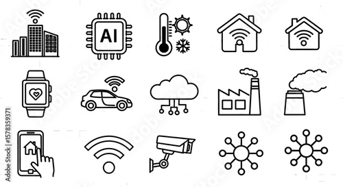 Smart home technology and automation concept icons. Internet of things, iot, connectivity, artificial intelligence