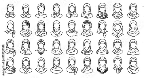Hijab designs for fashion and religious observance are showcased. Muslim women's headscarves, islamic culture, modesty, traditional clothing, diverse styles.