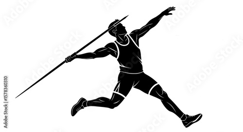 Athlete throws javelin in a track and field event. Sports competition, physical activity, athletics, olympics.