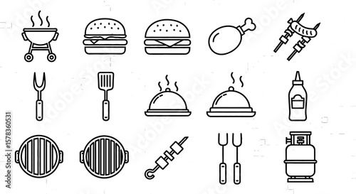 Barbecue tools and food items on transparent background. Grilling, cooking, outdoor, food, barbecue, preparation