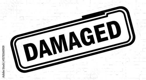 Image of a stamp with the word "DAMAGED" printed on it. Damaged goods, failure, warning, problem, destruction.