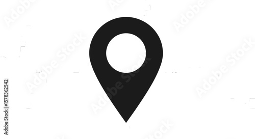 Black map pointer icon is displayed. Navigation, location marker, positioning, place.