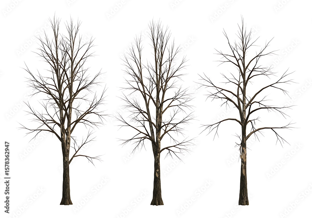 Fototapeta premium Winter's Embrace: A Trio of Skeletal Trees