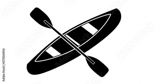 Kayak and paddle float in a vector drawing. Water sport, canoeing, recreation, adventure.