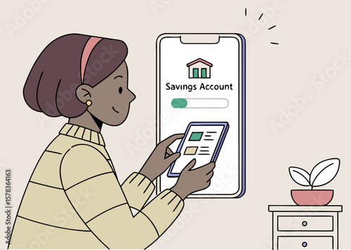 Woman using smartphone to manage savings account on white background isolated on white background