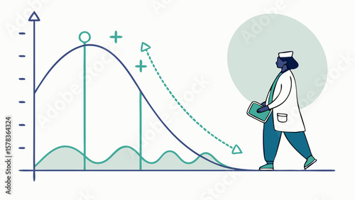 Doctor analyzes declining graph trends with medical data isolated on white background