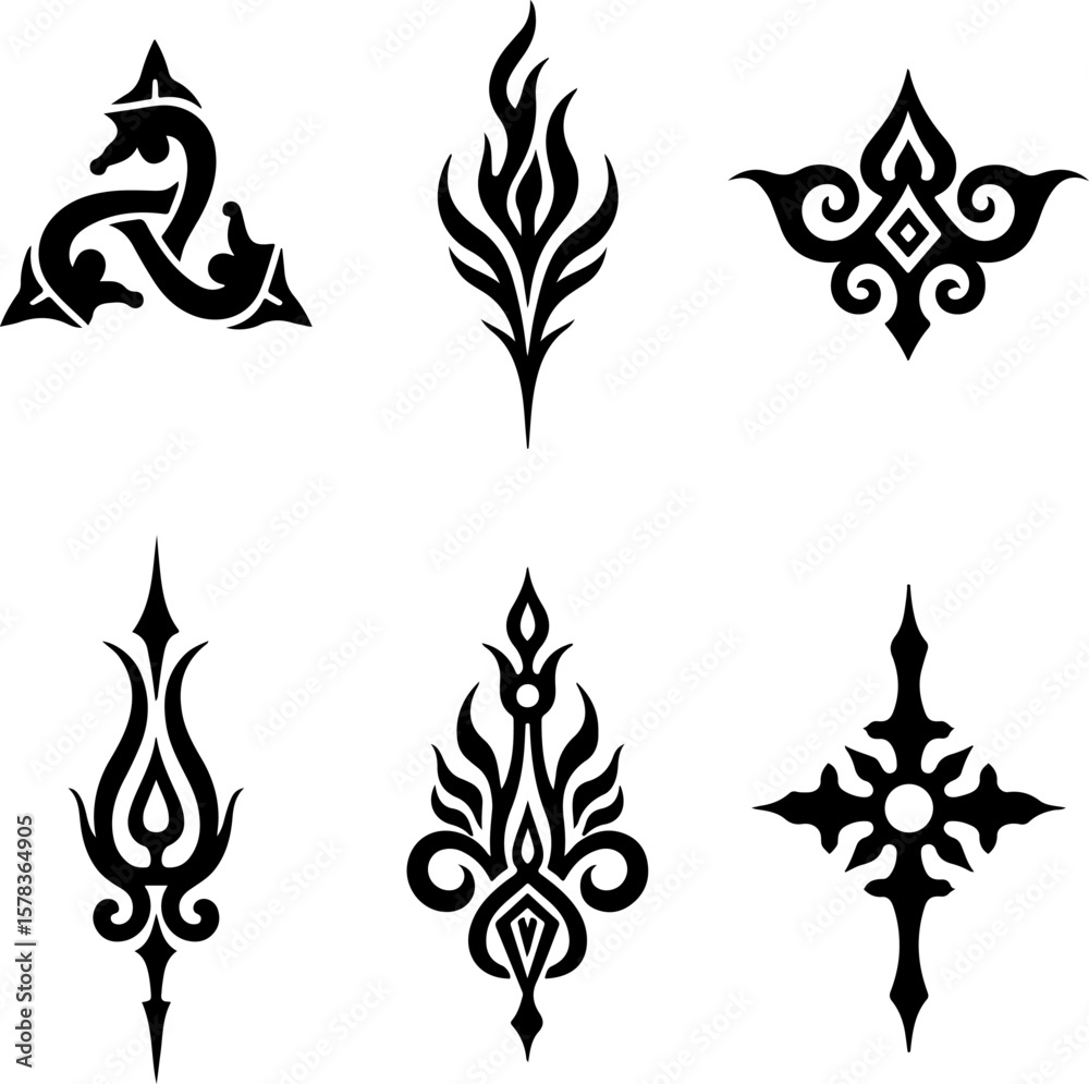 Fototapeta premium Tribal Flame Tattoo Designs vector bundle