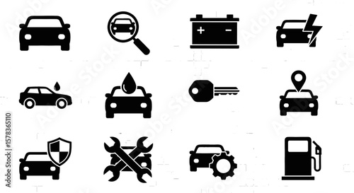 Car service icons on transparent background. Car repair, maintenance, automobile, transportation, vehicle, service, diagnostics, mechanic