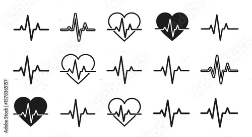 Heartbeat pulse icons symbolize life and health. Medical concept, health, heart rate, pulse, lifeline, cardiology.