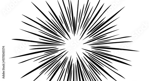 Black burst with white space in the center. Graphic explosion, comic design, speed lines, manga effect, motion blur, radial effect