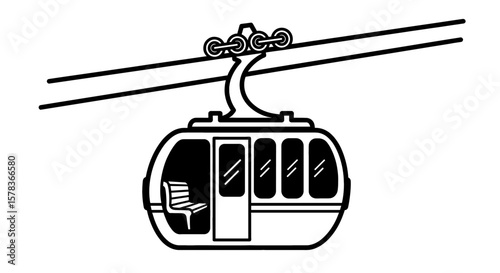 Cable car ascending mountain, representing scenic travel, highlighting winter tourism transportation to ski resorts