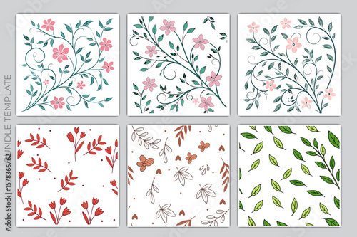 Simple striped summer line floral seamless vactor pattern bundle