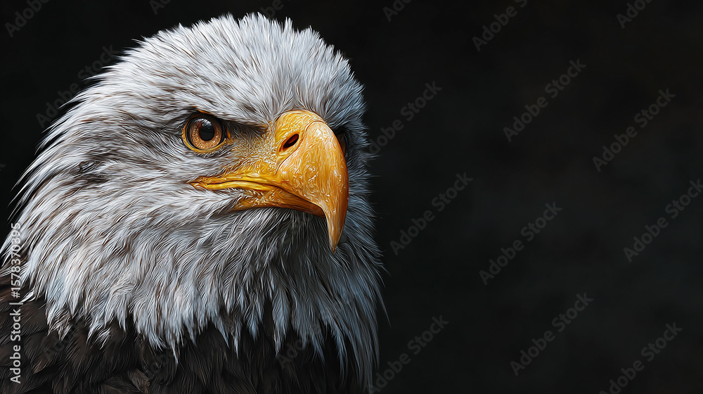 Fototapeta premium Majestic Bald Eagle with Vibrant Blue and Red Lighting on Black Background