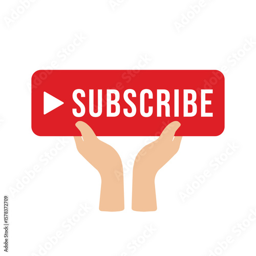 Subscribe Button Held by Hands with Play Icon
