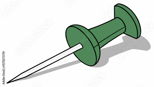 Green push pin tack drawing for bulletin board notice office supply stationery vector illustration art design