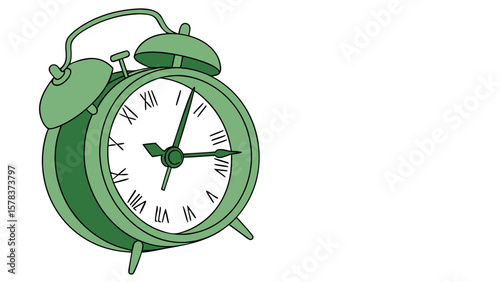 Green alarm clock vintage illustration time management reminder wake up call timepiece retro design 100 character