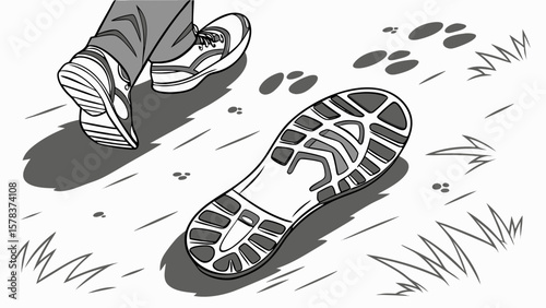 Footprints in the ground illustration for tracking and following concept vector line art outdoors scene