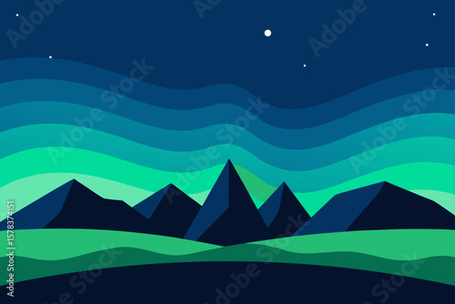 horizontal vector landscape  beautiful aurora bore
