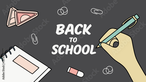 Back to school stationery supplies vector illustration with notebook pen eraser and paper clips design 100