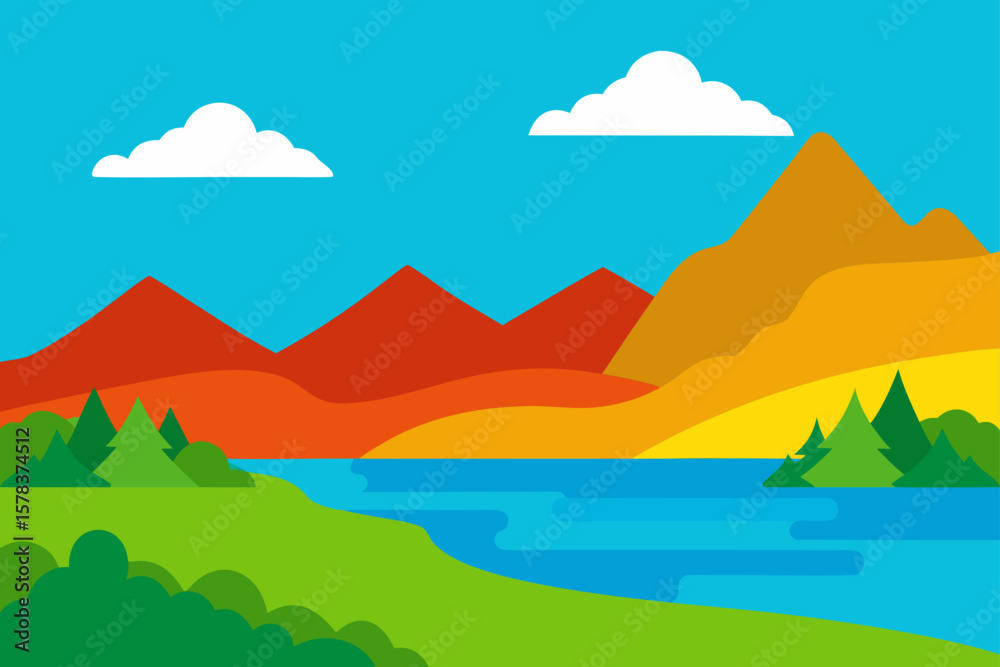 Naklejka premium picturesque panoramic landscape color illustration