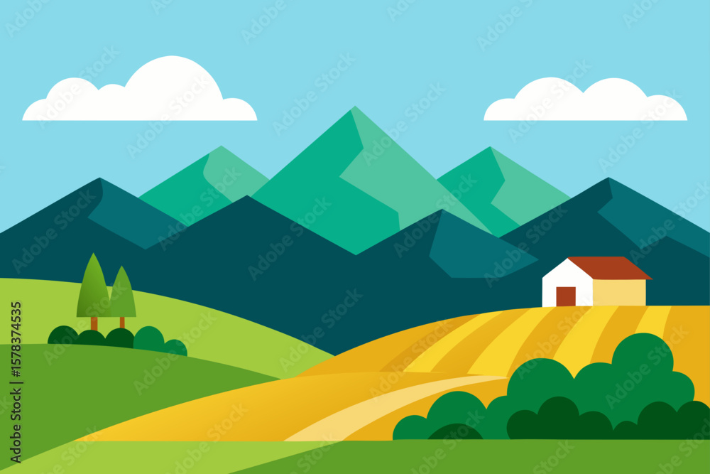 Fototapeta premium rural landscape mountains hills fields nature