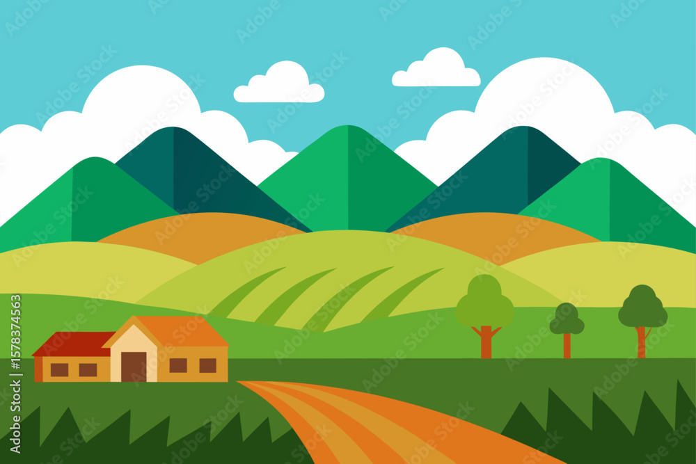 Obraz premium rural landscape mountains hills fields nature