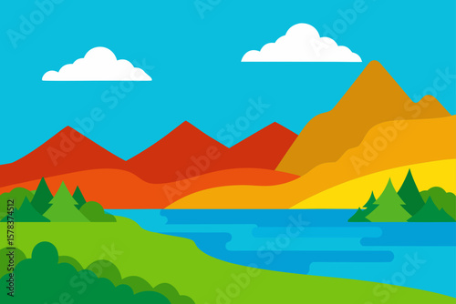 picturesque panoramic landscape color illustration
