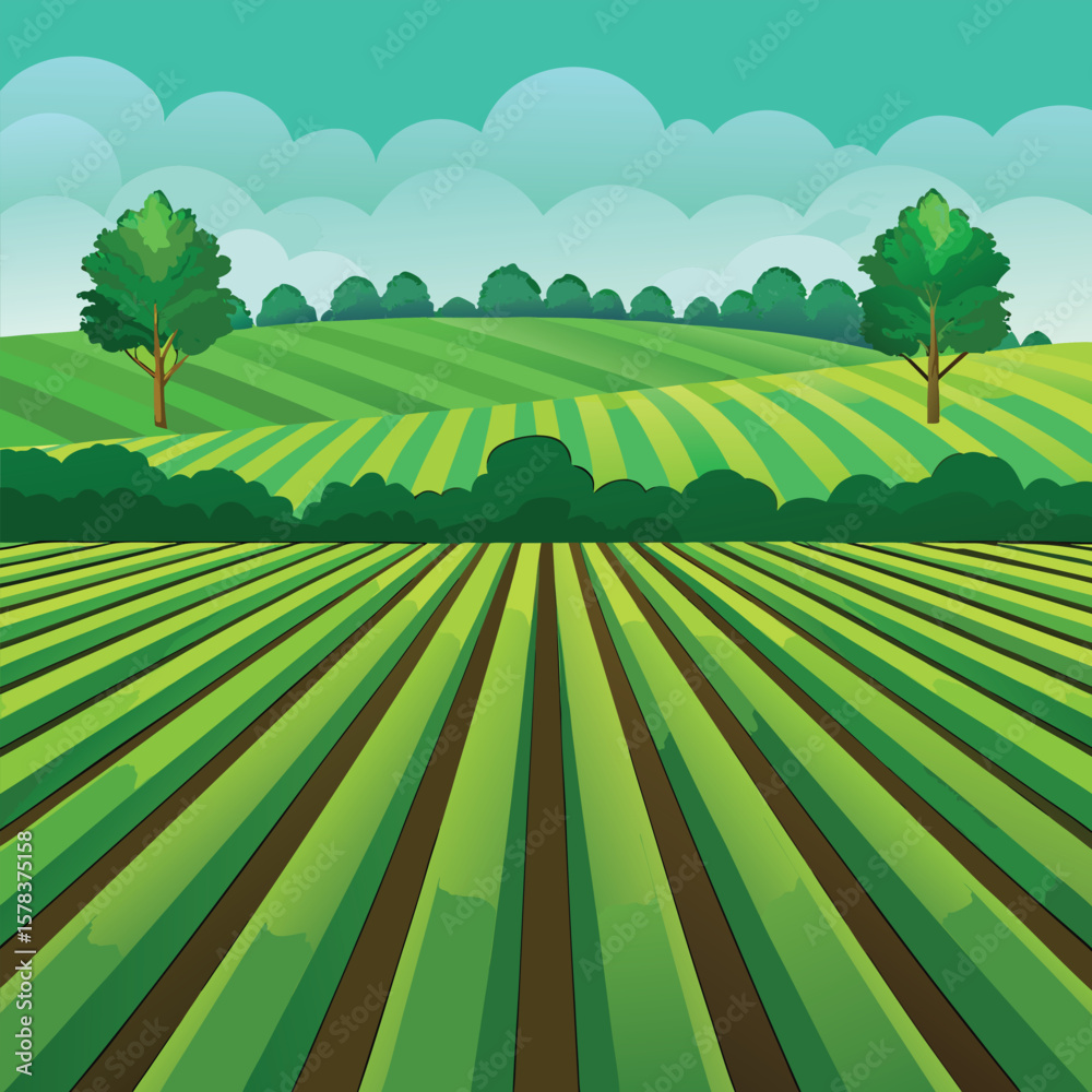 Obraz premium Seamless Green Field Planting Agriculture Lines Background