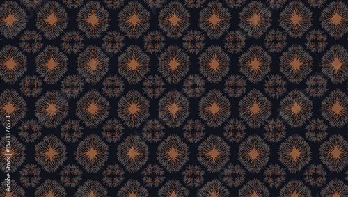 Hand loomed Yakan fabrics Weaving Filipino,Seamless vintage pattern with geometric floral shapes on navy backdrop creates a timeless textile