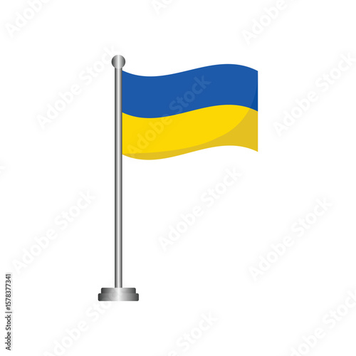 Ukraine Flag Waving on Flagpole Vector