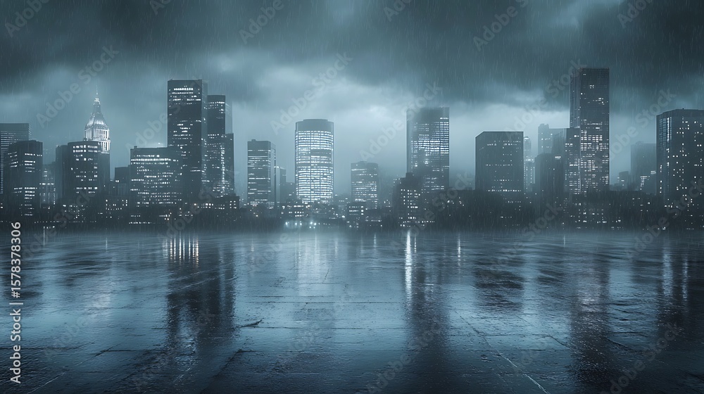 Obraz premium Night city skyline reflection