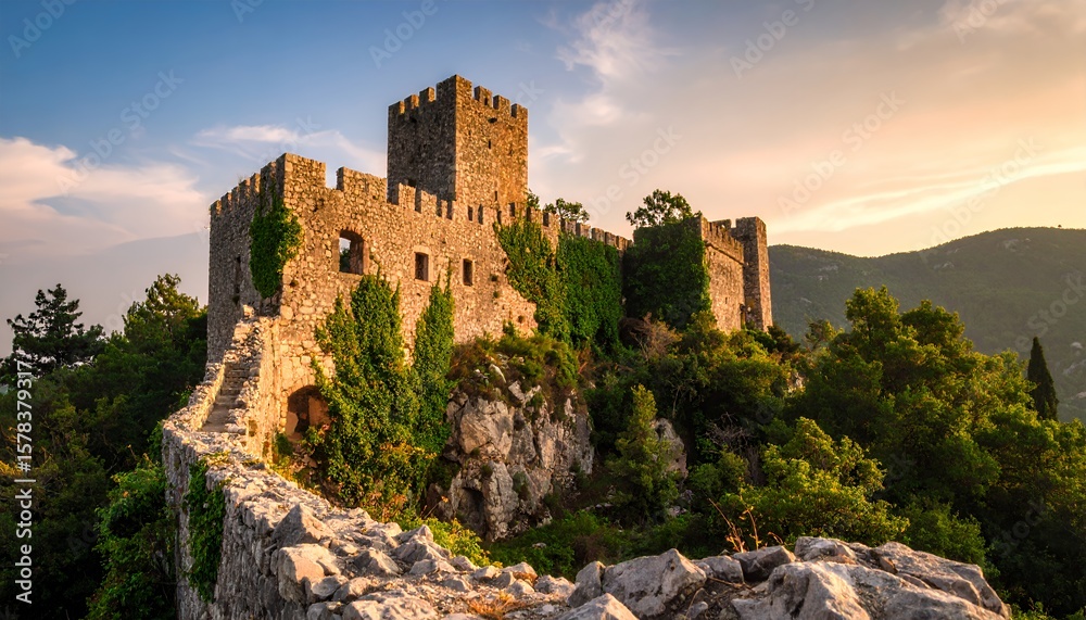 Obraz premium Ancient Castle on a Sunny Hillside.