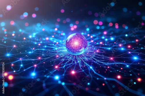 Abstract Network Connection Neural Concept Data Flow Globe Sphere