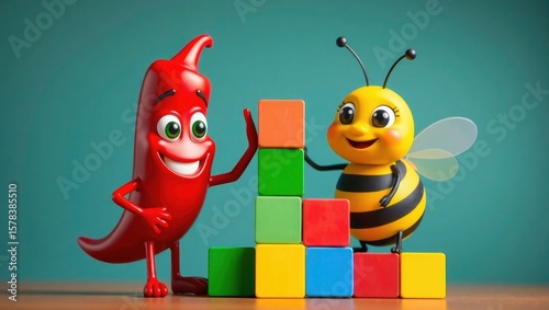 red chili pepper with bee
