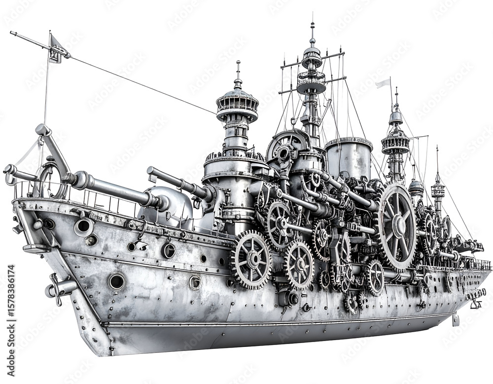 Fototapeta premium Steampunk Warship 3D Illustration