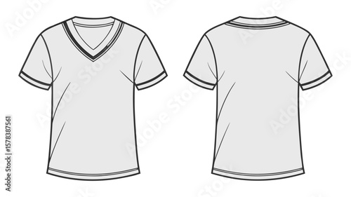 Modern vector illustration of a gray and white T-Shirt Mockup with both front and back, blank white V-neck t-shirt template, easily editable and scalable.