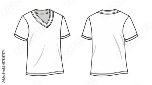 Modern vector illustration of a gray and white T-Shirt Mockup with both front and back, blank white V-neck t-shirt template, easily editable and scalable.