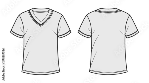 Modern vector illustration of a gray and white T-Shirt Mockup with both front and back, blank white V-neck t-shirt template, easily editable and scalable.