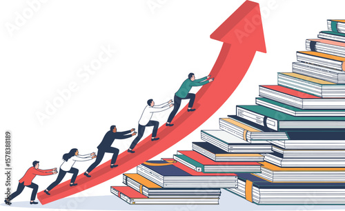 Teamwork and collaboration pushing upward growth on a staircase made of books ai generated vector design