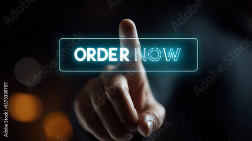A human hand hovers over a glowing 