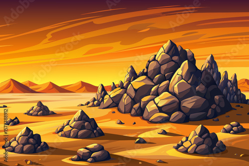 Desert Rocks Close-Up Under Orange Sky
