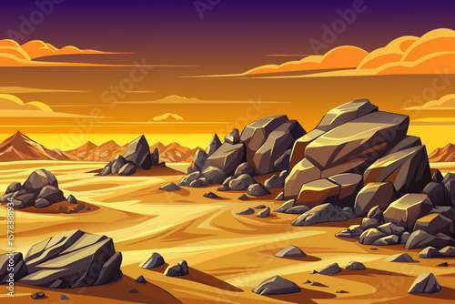 Desert Rocks Close-Up Under Orange Sky