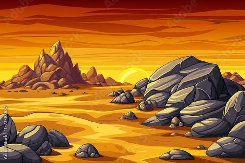 Desert Rocks Close-Up Under Orange Sky