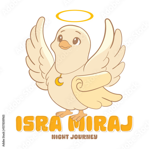 Isra Miraj Journey of Prophet Burung Merpati with Angel Halo Flying Gracefully