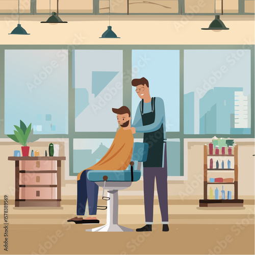 Professional barber working with client in barbershop