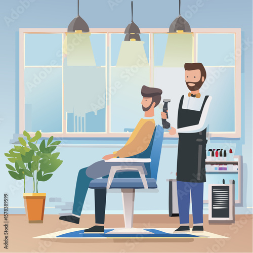 Professional barber working with client in barbershop