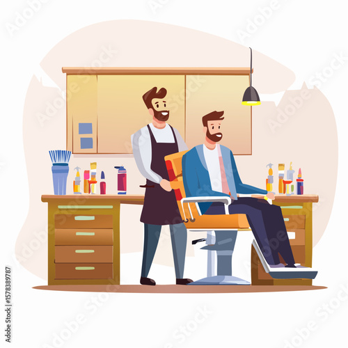 Professional barber working with client in barbershop