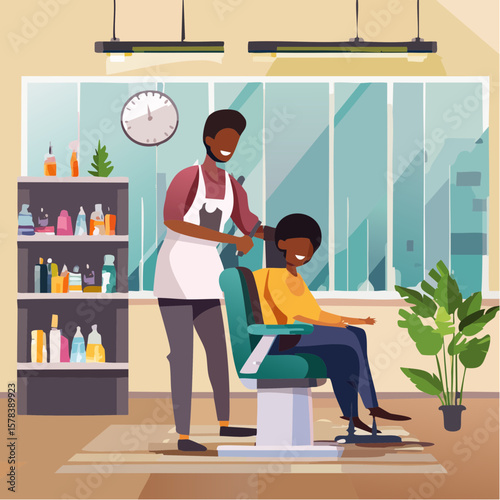 Professional barber working with client in barbershop